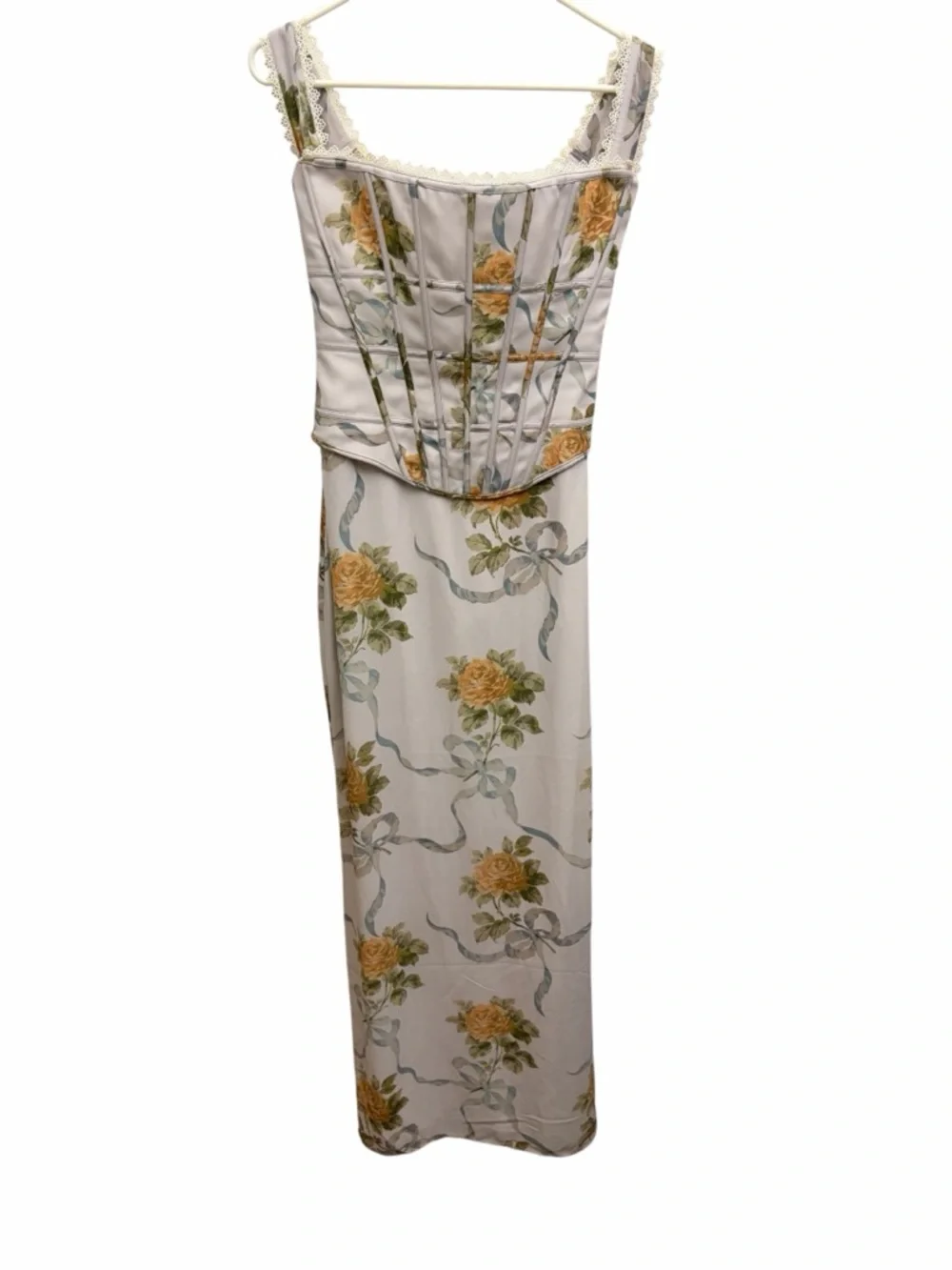 House of CB Isis Yellow Rose Corset Maxi Dress NWT Size M Floral Lace Trim - Picture 4 of 16